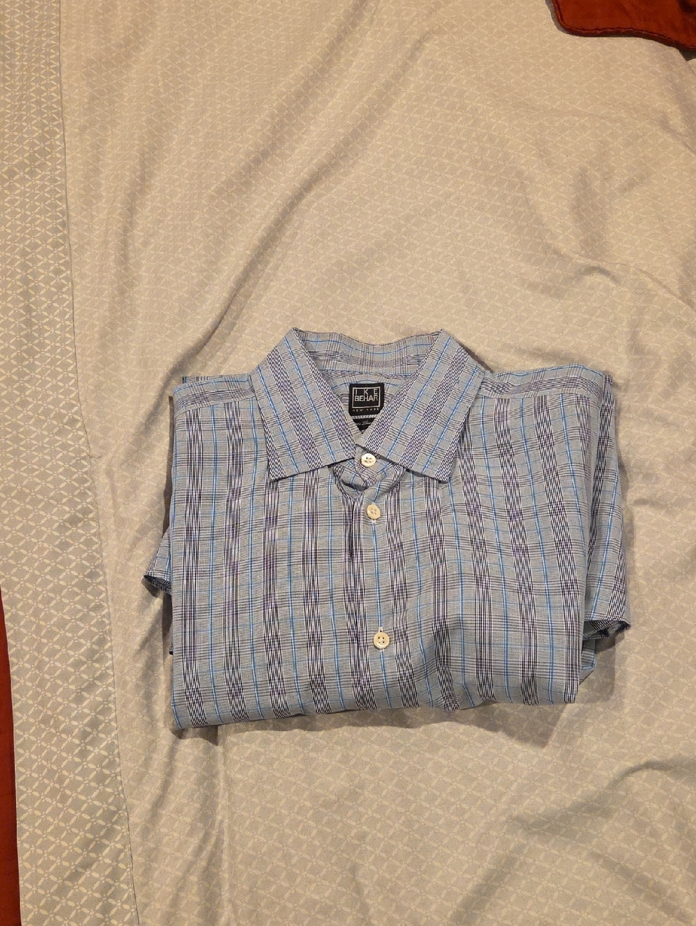 Ike Behar Light Blue& Gray Plaid Dress Shirt size L